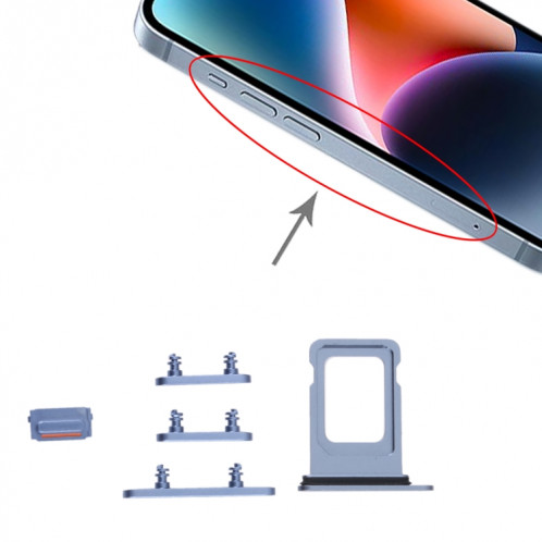 Tiroir carte SIM + Tiroir carte SIM + Touches latérales pour iPhone 14 (Bleu) SH058L150-04