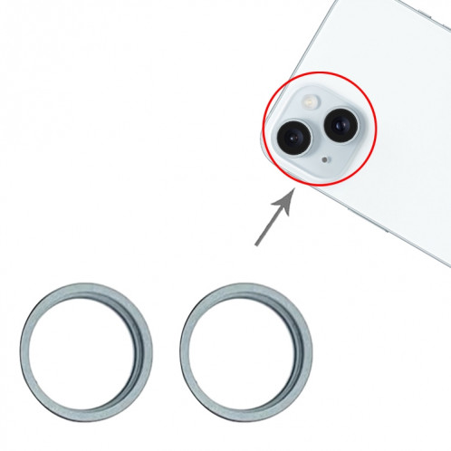 Pour iPhone 15/15 Plus 2 pièces/ensemble lentille en verre de caméra arrière anneau de protection extérieur en métal (bleu) SH078L1386-02