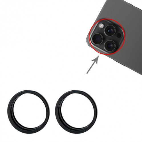 Pour iPhone 15 Pro / 15 Pro Max 3 pièces/ensemble lentille en verre de caméra arrière anneau de protection extérieur en métal (noir) SH079B1956-02