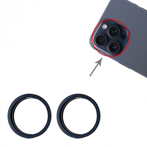Pour iPhone 15 Pro / 15 Pro Max 3 pièces/ensemble lentille en verre de caméra arrière anneau de protection extérieur en métal (bleu) SH079L165-02