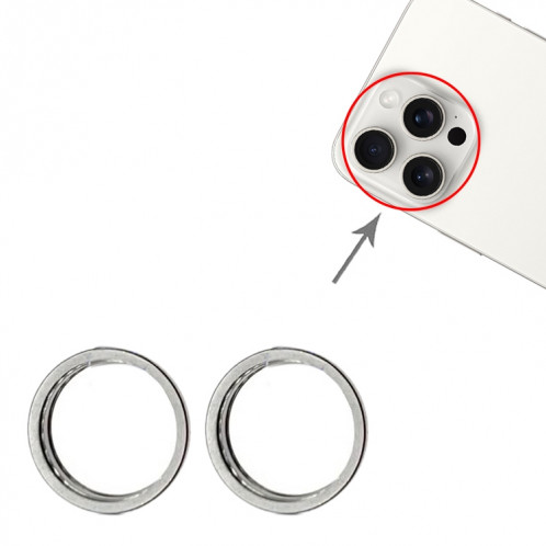Pour iPhone 15 Pro / 15 Pro Max 3 pièces/ensemble lentille en verre de caméra arrière anneau de protection extérieur en métal (blanc) SH079W759-02
