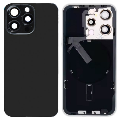 Pour iPhone 15 Pro Couvercle arrière de batterie en verre avec support de flash + module de chargement sans fil (noir) SH12BL611-07