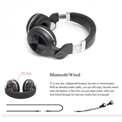 Bluedio T2 Turbine Casque stéréo sans fil Bluetooth 4.1 avec micro, Pour iPhone, Samsung, Huawei, Xiaomi, HTC et autres smartphones, tous les appareils audio (blanc) SB127W1584-013