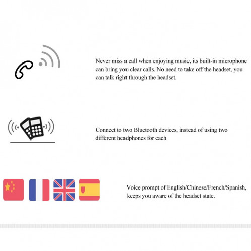 Bluedio T2 Turbine Casque stéréo sans fil Bluetooth 4.1 avec micro, Pour iPhone, Samsung, Huawei, Xiaomi, HTC et autres smartphones, tous les appareils audio (blanc) SB127W1584-013