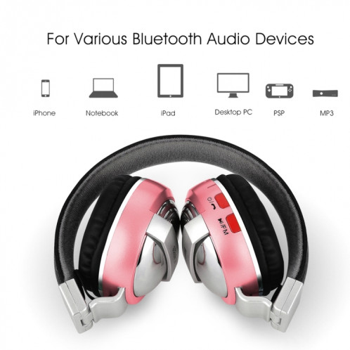 BTH-868 STEREO Sound Quality V4.2 Headphone Bluetooth, Distance Bluetooth: 10m, Support 3.5mm Entrée audio et FM (rose) SH158F222-07