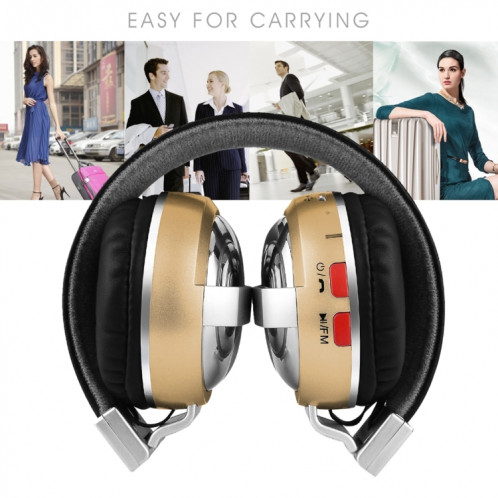 BTH-868 STEREO Sound Quality V4.2 Casque Bluetooth, Distance Bluetooth: 10m, Support 3.5mm Audio Entrée et FM (Gold) SH158J1653-07