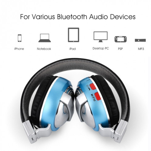BTH-868 Stéréo Qualité du son V4.2 Casque Bluetooth, Distance Bluetooth: 10m, Support 3.5mm Audio Input & FM (Bleu) SH158L1537-07