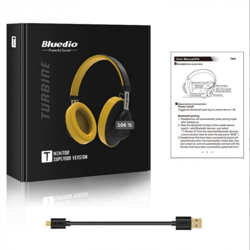 Casque Bluetooth Bluedio TMS Version 5.0 Le casque Bluetooth peut connecter des données cloud à l'application (noir) SB317B1208-016