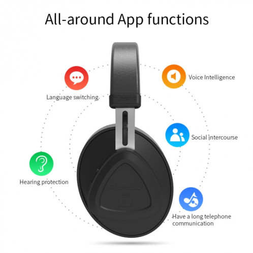 Casque Bluetooth Bluedio TMS Version 5.0 Le casque Bluetooth peut connecter des données cloud à l'application (noir) SB317B1208-016