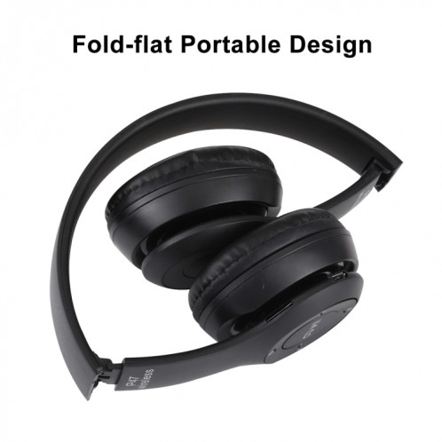 Casque Bluetooth sans fil pliable P47 avec prise audio 3,5 mm, prise en charge MP3 / FM / appel (noir) SH454B1912-010