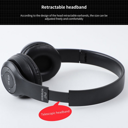 Casque Bluetooth sans fil pliable P47 avec prise audio 3,5 mm, prise en charge MP3 / FM / appel (vert) SH454G1545-010