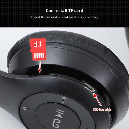 Casque Bluetooth sans fil pliable P47 avec prise audio 3,5 mm, prise en charge MP3 / FM / appel (vert) SH454G1545-010