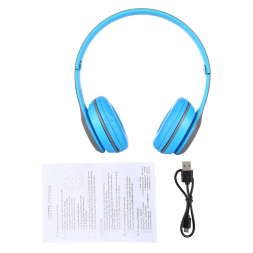 Casque Bluetooth sans fil pliable P47 avec prise audio 3,5 mm, prise en charge MP3 / FM / appel (bleu) SH454L1713-010