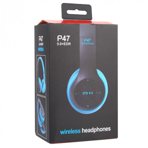 Casque Bluetooth sans fil pliable P47 avec prise audio 3,5 mm, prise en charge MP3 / FM / appel (bleu) SH454L1713-010