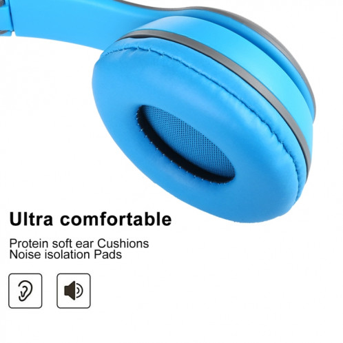 Casque Bluetooth sans fil pliable P47 avec prise audio 3,5 mm, prise en charge MP3 / FM / appel (bleu) SH454L1713-010