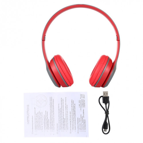 P47 sans fil Bluetooth Pliable casque avec audio jack 3,5 mm, support MP3 / FM / Appel (Rouge) SH454R1854-010