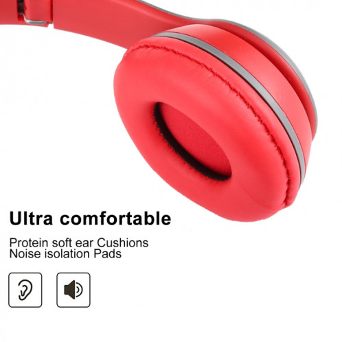 P47 sans fil Bluetooth Pliable casque avec audio jack 3,5 mm, support MP3 / FM / Appel (Rouge) SH454R1854-010