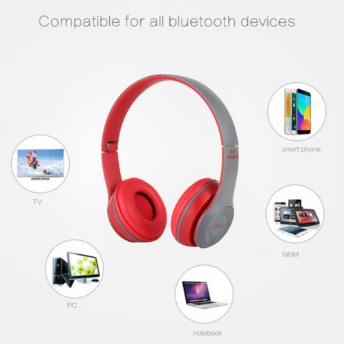 P47 sans fil Bluetooth Pliable casque avec audio jack 3,5 mm, support MP3 / FM / Appel (Rouge) SH454R1854-010