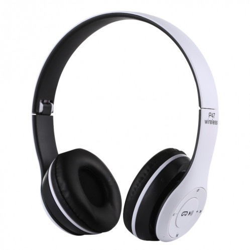 Casque Bluetooth sans fil pliable P47 avec prise audio 3,5 mm, prise en charge MP3 / FM / appel (blanc) SH454W47-010