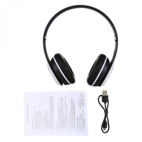 Casque Bluetooth sans fil pliable P47 avec prise audio 3,5 mm, prise en charge MP3 / FM / appel (blanc) SH454W47-010
