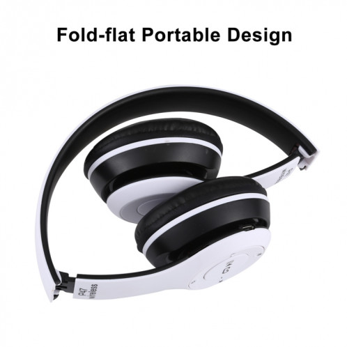 Casque Bluetooth sans fil pliable P47 avec prise audio 3,5 mm, prise en charge MP3 / FM / appel (blanc) SH454W47-010