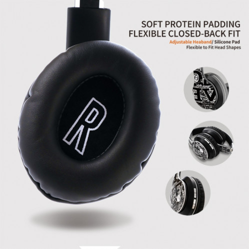 Casque Bluetooth V5.0 sans fil à motif Graffiti B1 (noir argenté) SH11BS637-016