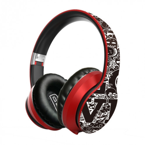 Casque Bluetooth V5.0 sans fil à motif Graffiti B1 (rouge) SH611R1690-016