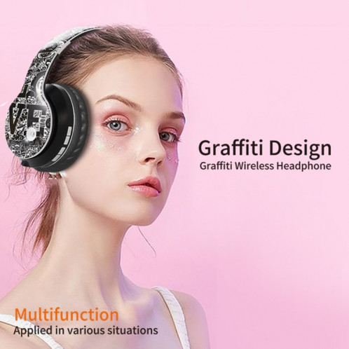 Casque Bluetooth V5.0 sans fil à motif Graffiti B1 (rouge) SH611R1690-016