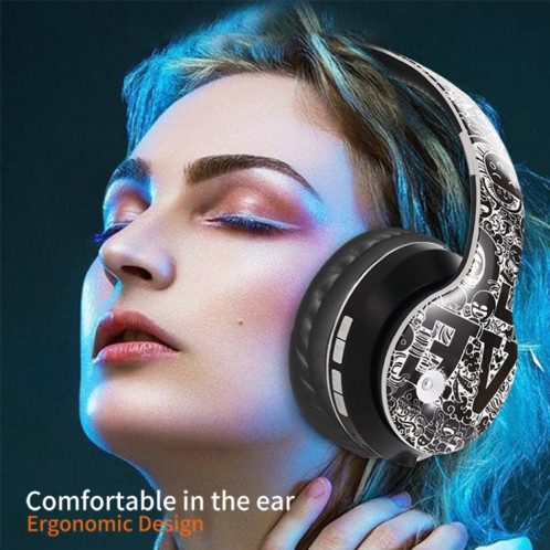 Casque Bluetooth V5.0 sans fil à motif Graffiti B1 (rouge) SH611R1690-016