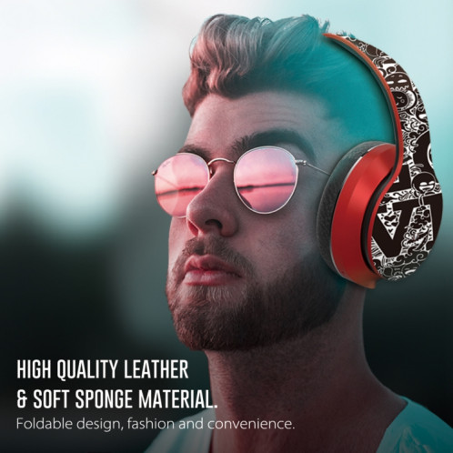 Casque Bluetooth V5.0 sans fil à motif Graffiti B1 (rouge) SH611R1690-016