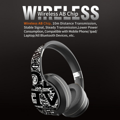 Casque Bluetooth V5.0 sans fil à motif Graffiti B1 (rouge) SH611R1690-016