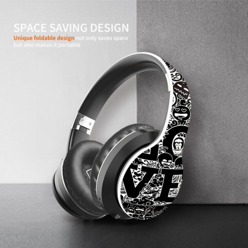 Casque Bluetooth V5.0 sans fil à motif Graffiti B1 (rouge) SH611R1690-016