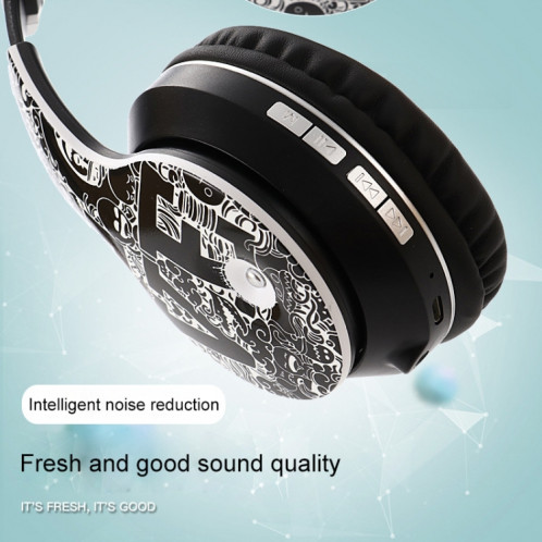 Casque Bluetooth V5.0 sans fil à motif Graffiti B1 (rouge) SH611R1690-016