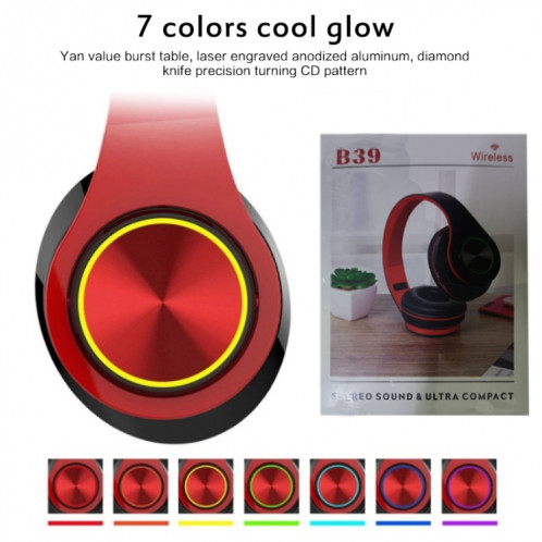 Casque d'écoute sans fil Bluetooth V5.0 B39 (rouge) SH614R1159-016