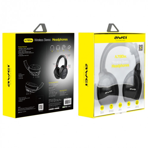 awei A780BL Bluetooth 5.0 casque Bluetooth sans fil basse pliable avec prise auxiliaire 3,5 mm SA0711926-07