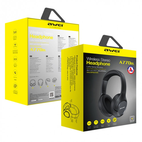 Casque Bluetooth sans fil Bluetooth 5.0 AWEI A770BL (noir) SA714B352-013
