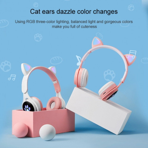 B30 chat chat oreilles chat oreilles de chat coloré Casque Bluetooth pliable lumineux avec fente de carte Jack & TF de 3,5 mm (bleu) SH930L1192-07