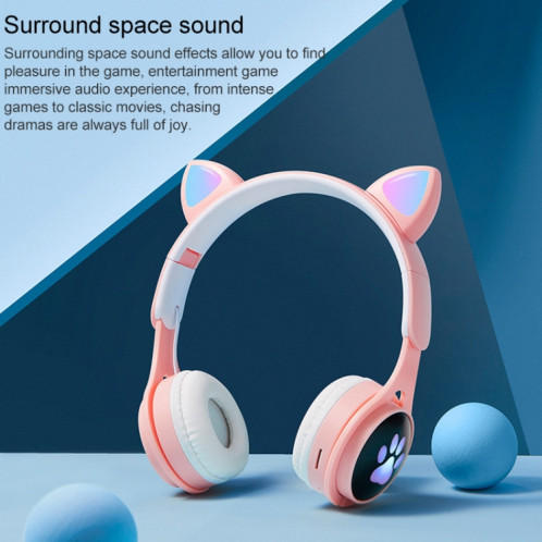B30 chat chat oreilles chat oreilles de chat coloré Casque Bluetooth pliable lumineux avec fente de carte Jack & TF de 3,5 mm (bleu) SH930L1192-07