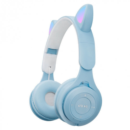 M6 oreilles chat lumineuses oreilles de chat à deux couleurs casque Bluetooth pliable avec fente de carte Jack & TF de 3,5 mm (bleu) SH931L1191-08