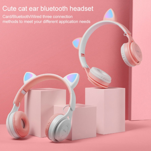 M6 oreilles chat lumineuses oreilles de chat à deux couleurs casque Bluetooth pliable avec fente de carte Jack & TF de 3,5 mm (bleu) SH931L1191-08