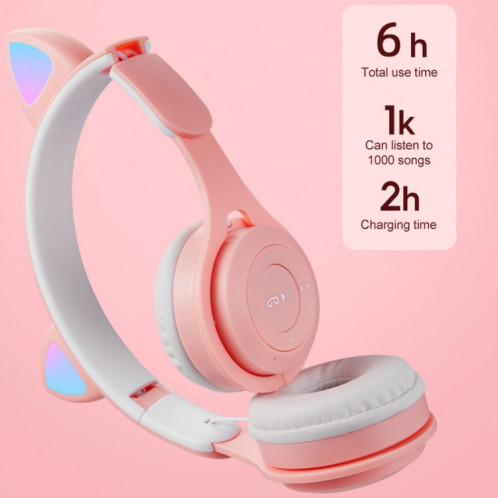 M6 oreilles chat lumineuses oreilles de chat à deux couleurs casque Bluetooth pliable avec fente de carte Jack & TF de 3,5 mm (bleu) SH931L1191-08