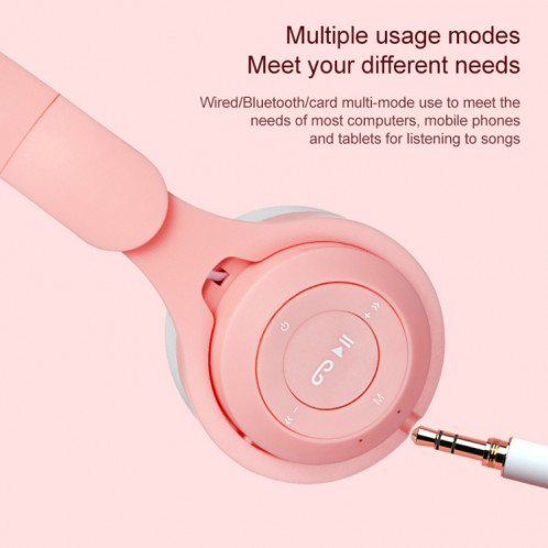 Casque Bluetooth Bluetooth pliable à deux couleurs d'oreilles de chat m6 avec une fente de carte Jack & TF de 3,5 mm (blanc) SH931W878-08