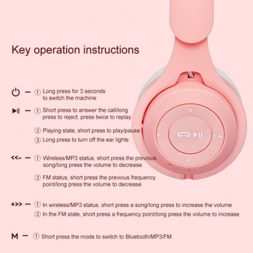 Casque Bluetooth pliable de couleur de chat de Cat M6 avec une fente de carte Jack & TF de 3,5 mm (rose) SH932F1564-08