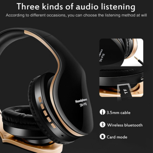 Casque sans fil Bluetooth 4.0 pliable SN-P18 avec micro, carte de soutien TF (noir) SH024B922-012