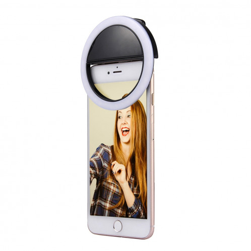 Chargeur Selfie Beauté Lumière, Pour iPhone, Galaxy, Huawei, Xiaomi, LG, HTC et autres téléphones intelligents avec clip réglable et câble USB (Noir) SH394B181-08