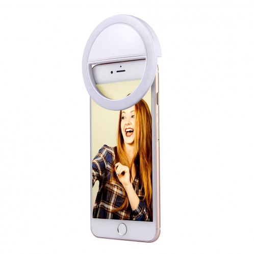 Chargeur Selfie Beauté Lumière, Pour iPhone, Galaxy, Huawei, Xiaomi, LG, HTC et autres téléphones intelligents avec clip réglable et câble USB (Blanc) SH394W1774-08