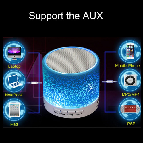A9 Mini haut-parleur stéréo portable Bluetooth, avec micro et LED intégrés, prise en charge des appels mains libres et carte TF & AUX IN, Bluetooth Distance: 10 m (bleu) SH351L1646-015