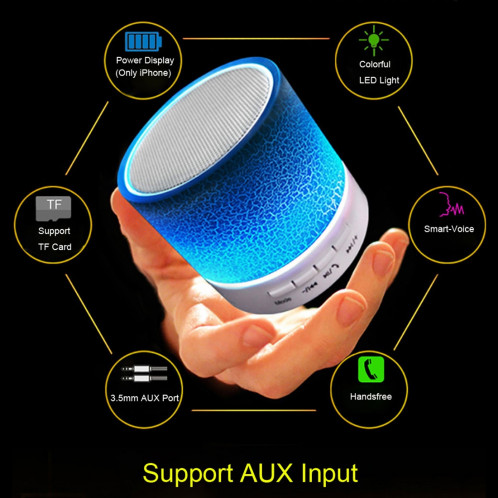 A9 Mini haut-parleur stéréo portable Bluetooth, avec micro et LED intégrés, prise en charge des appels mains libres et carte TF & AUX IN, Bluetooth Distance: 10 m (bleu) SH351L1646-015