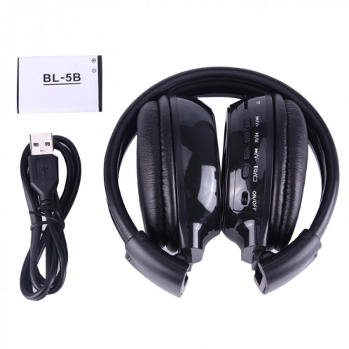 BS-N65 Headband Casque d'écoute sans fil HiFi stéréo pliant avec écran LCD et fente pour carte TF et voyant LED et fonction FM (noir) SH364B84-08