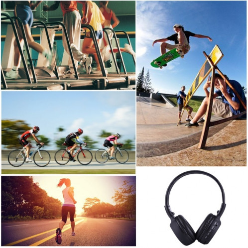 BS-N65 Headband Casque d'écoute sans fil HiFi stéréo pliant avec écran LCD et fente pour carte TF et voyant LED et fonction FM (noir) SH364B84-08